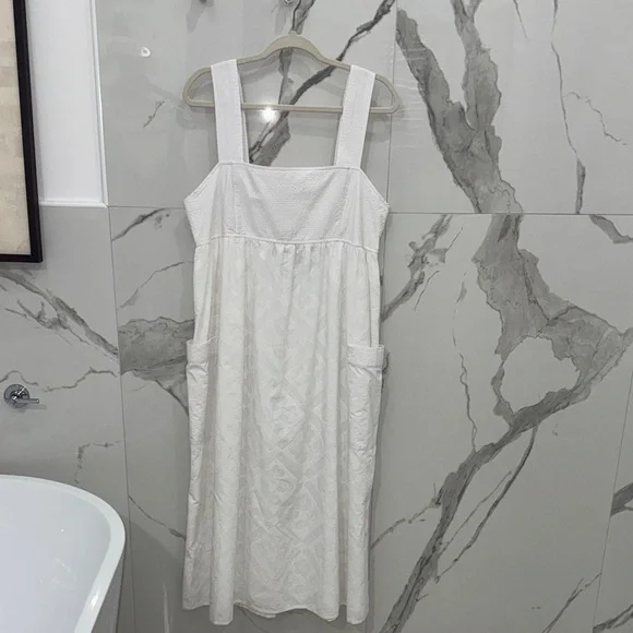 NWT Madewell White Floral Embroidered Textured Cutout Back Midi Dress - Picture 3 of 12